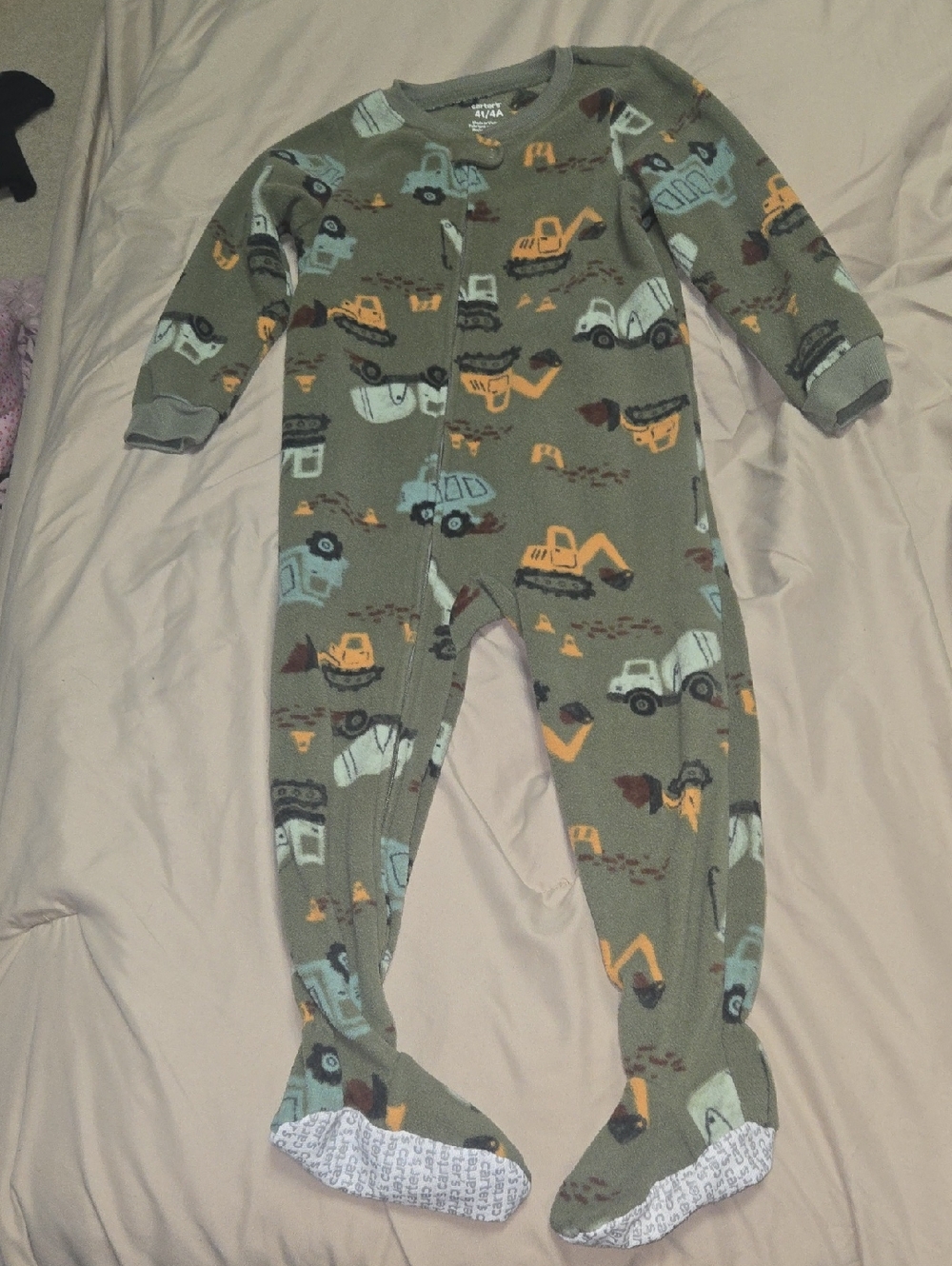 Carter's Olive Green Construction Fleece Footed One-Piece
